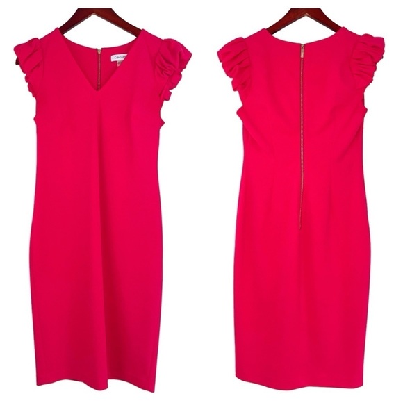 Calvin Klein Dresses & Skirts - Calvin Klein ruffle v-neck sheath dress mini business career pink women’s 4